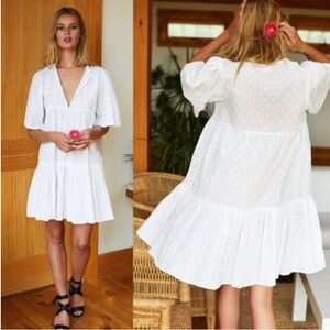 India Collection Emerson Fry White Swiss Dot Tie Front Isla Mini Dress Size XS/S